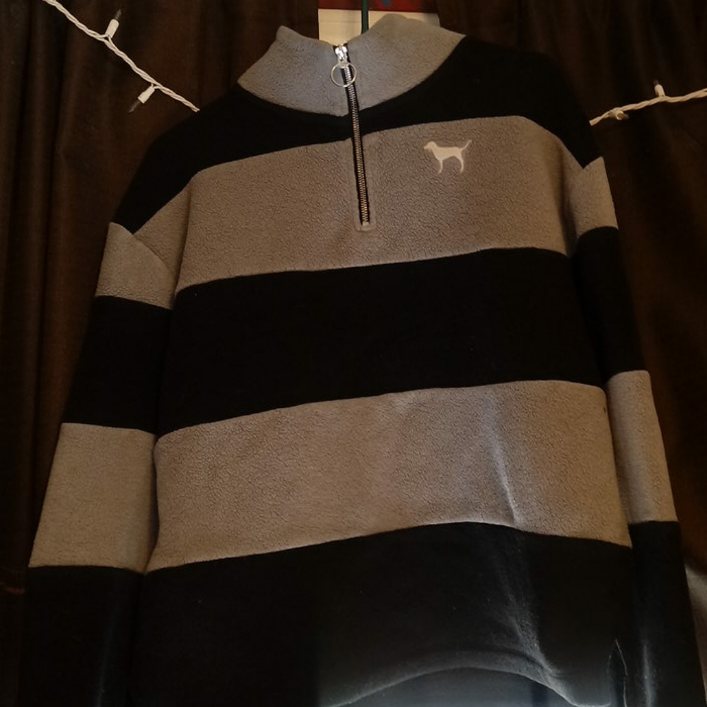 Pink striped fleece sweater